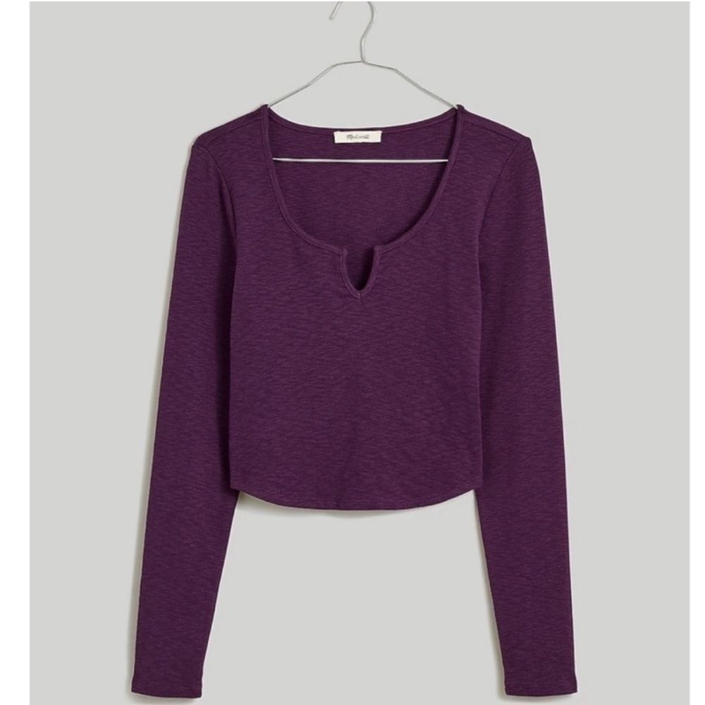 Madewell Purple Long-Sleeve Notch-Neck Top